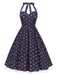[Vorverkauf] Blau 1950er Halter Spitze Baumwolle Blumen Kleid