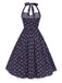 [Vorverkauf] Blau 1950er Halter Spitze Baumwolle Blumen Kleid