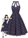 [Vorverkauf] Blau 1950er Halter Spitze Baumwolle Blumen Kleid