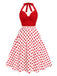 Rot 1950er Halter Patchwork Polka Dots Kleid