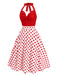 Rot 1950er Halter Patchwork Polka Dots Kleid