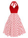 Rot 1950er Halter Patchwork Polka Dots Kleid