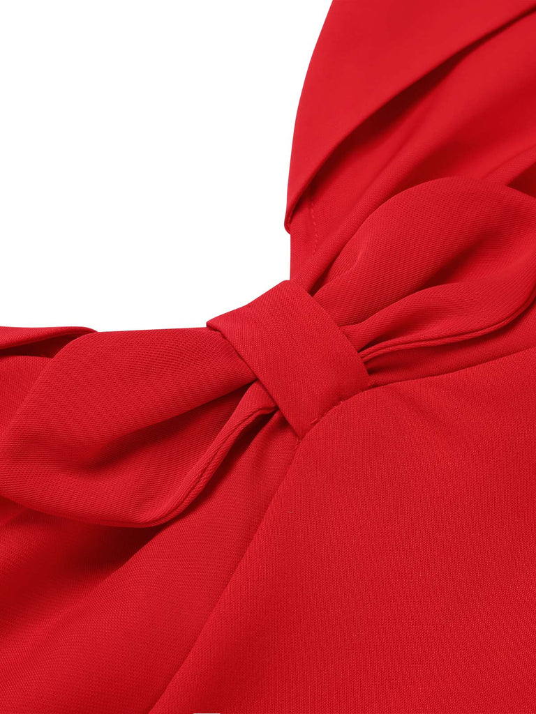 Rot 1950er Halter Patchwork Polka Dots Kleid