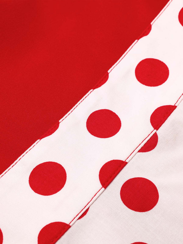 Rot 1950er Halter Patchwork Polka Dots Kleid