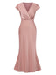 Rosa 1930er Satin Solide V-Ausschnitt Fischschwanzkleid