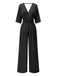 1940er Solide V-Ausschnitt Halbe Ärmel Jumpsuit