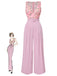 [Vorverkauf] Rosa 1960er Herzförmiger Hals Roses Gürtel Jumpsuit