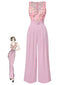 [Vorverkauf] Rosa 1960er Herzförmiger Hals Roses Gürtel Jumpsuit