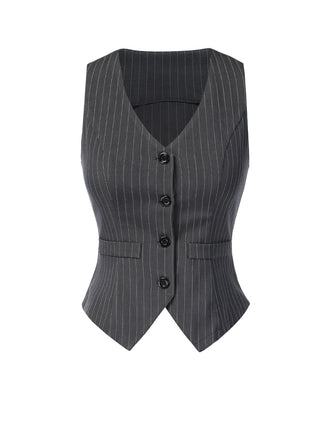 Dunkelgrau 1960er V-Ausschnitt Nadelstreifen Ärmellos Top