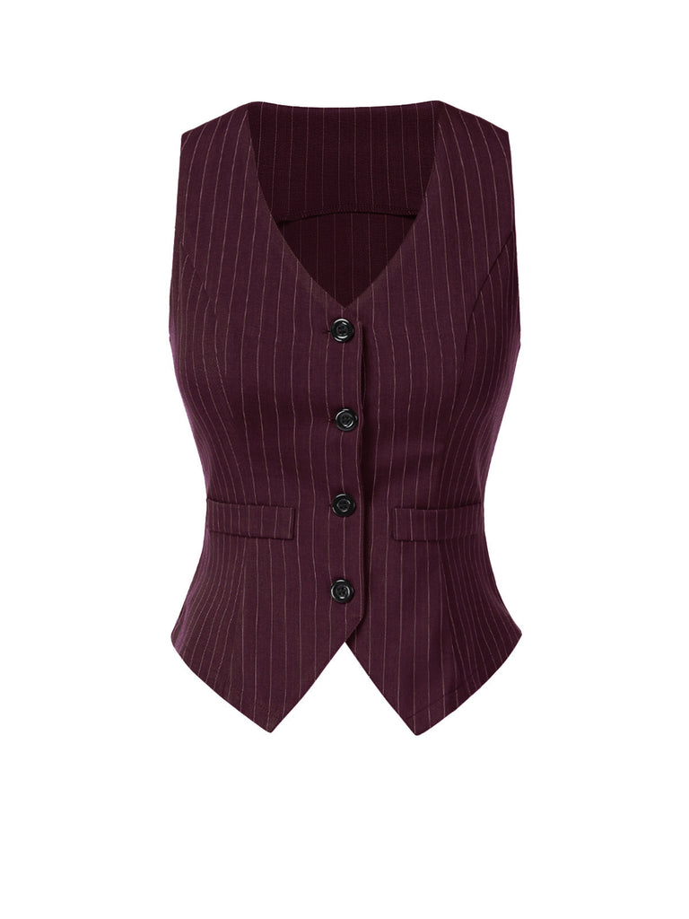 2PCS Dunkelgrau 1960er Nadelstreifen Top & Plissiertes Rock