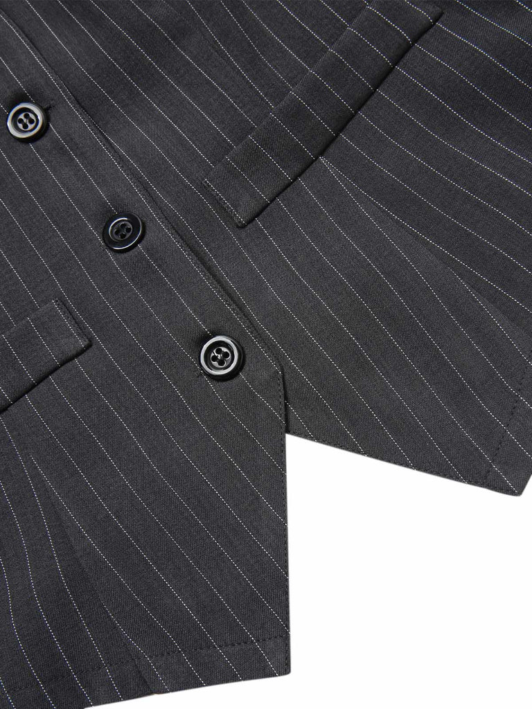 2PCS Dunkelgrau 1960er Nadelstreifen Top & Plissiertes Rock