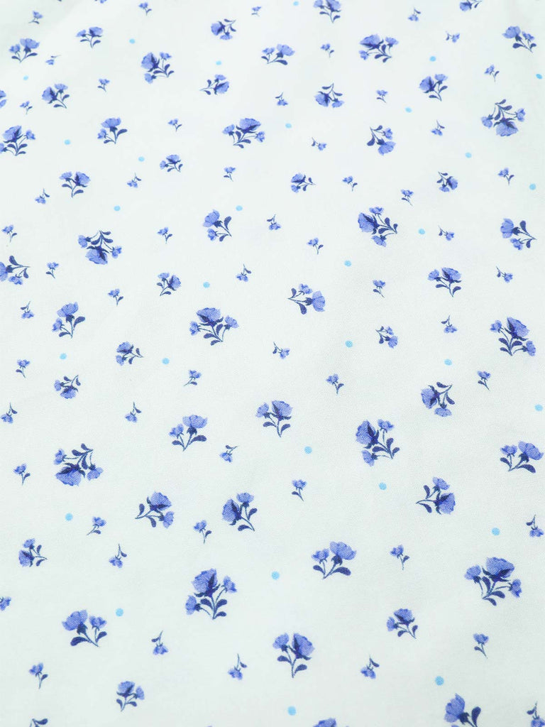 Weiß 1940er Baumwolle Diagonale Träger Blumen Kleid