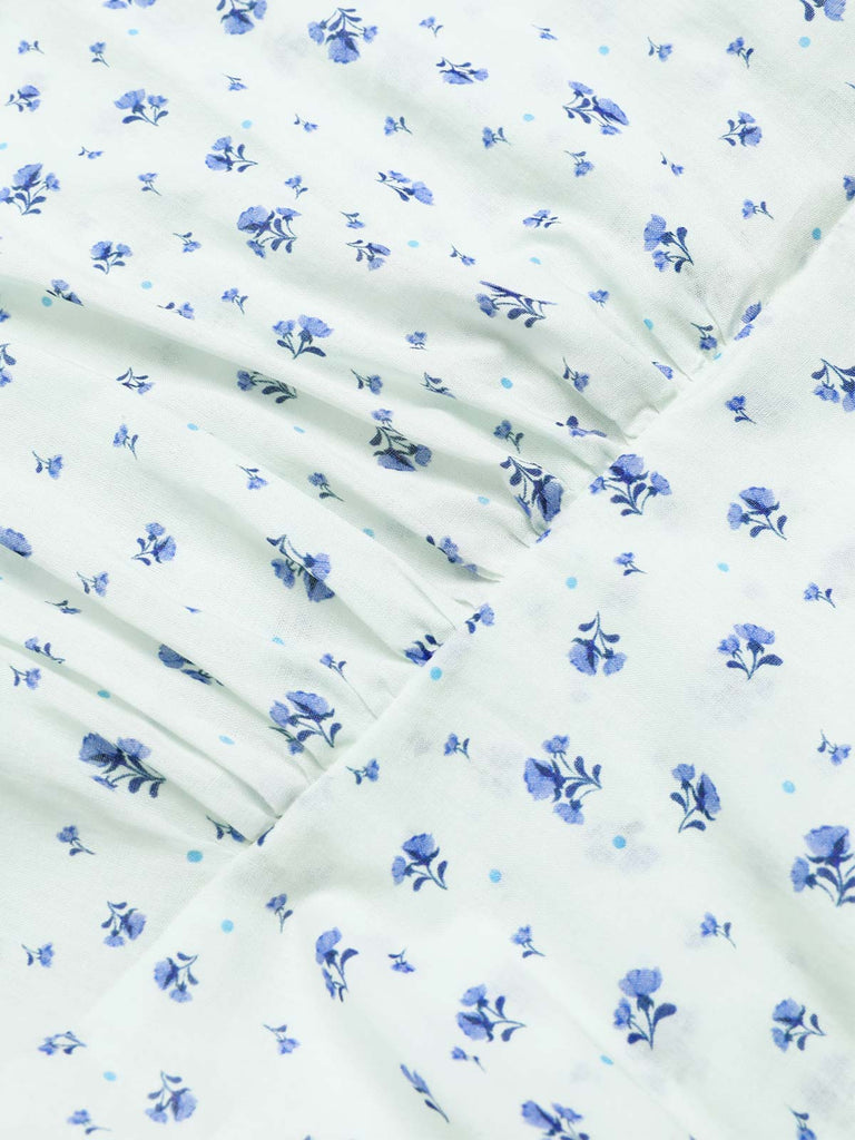 Weiß 1940er Baumwolle Diagonale Träger Blumen Kleid