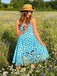 Blau 1950er Halter Spitze Gänseblümchen Kleid