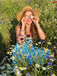 Blau 1950er Halter Spitze Gänseblümchen Kleid