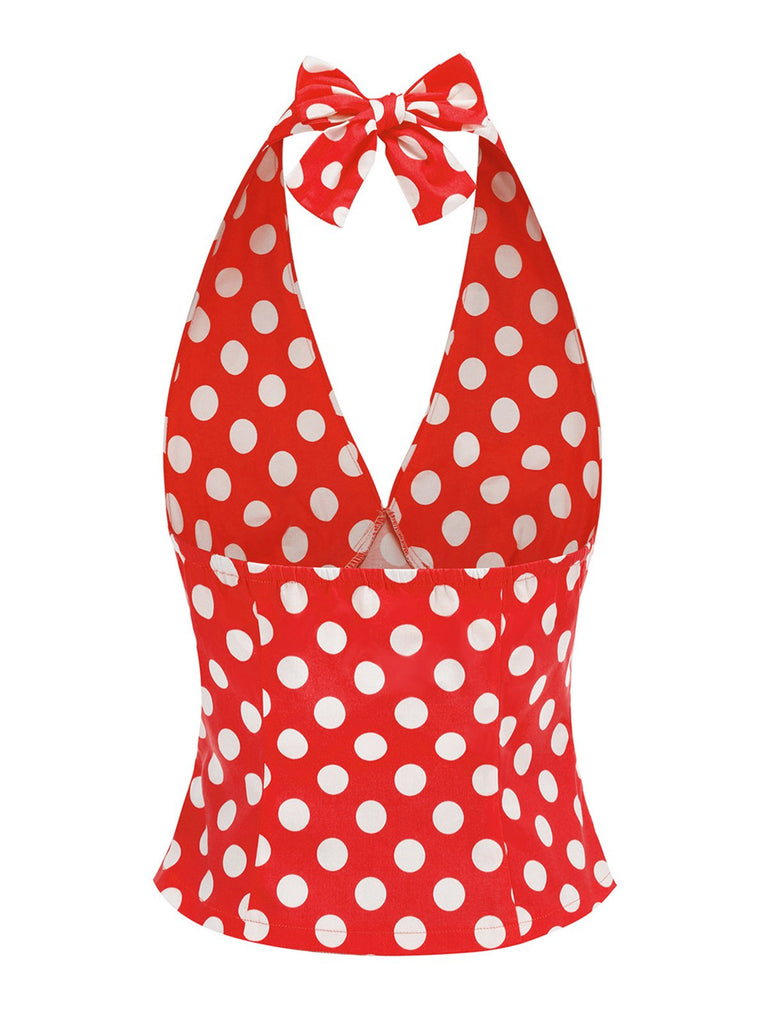 1950er Halter Polka Dots Rückenfrei Top