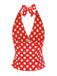 1950er Halter Polka Dots Rückenfrei Top