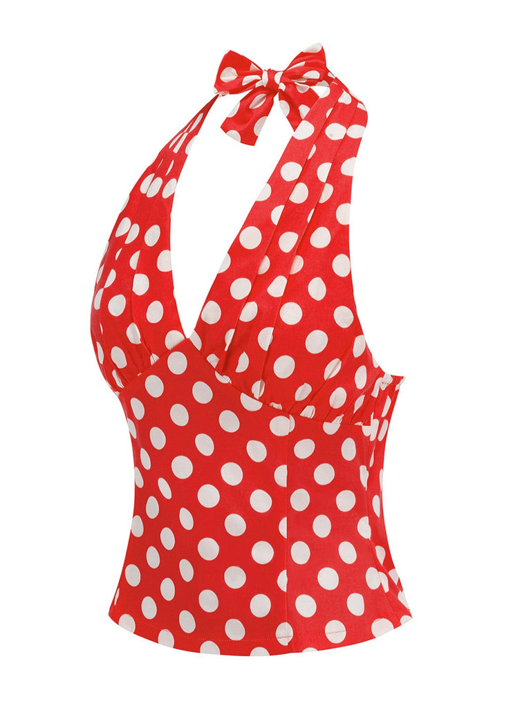 1950er Halter Polka Dots Rückenfrei Top