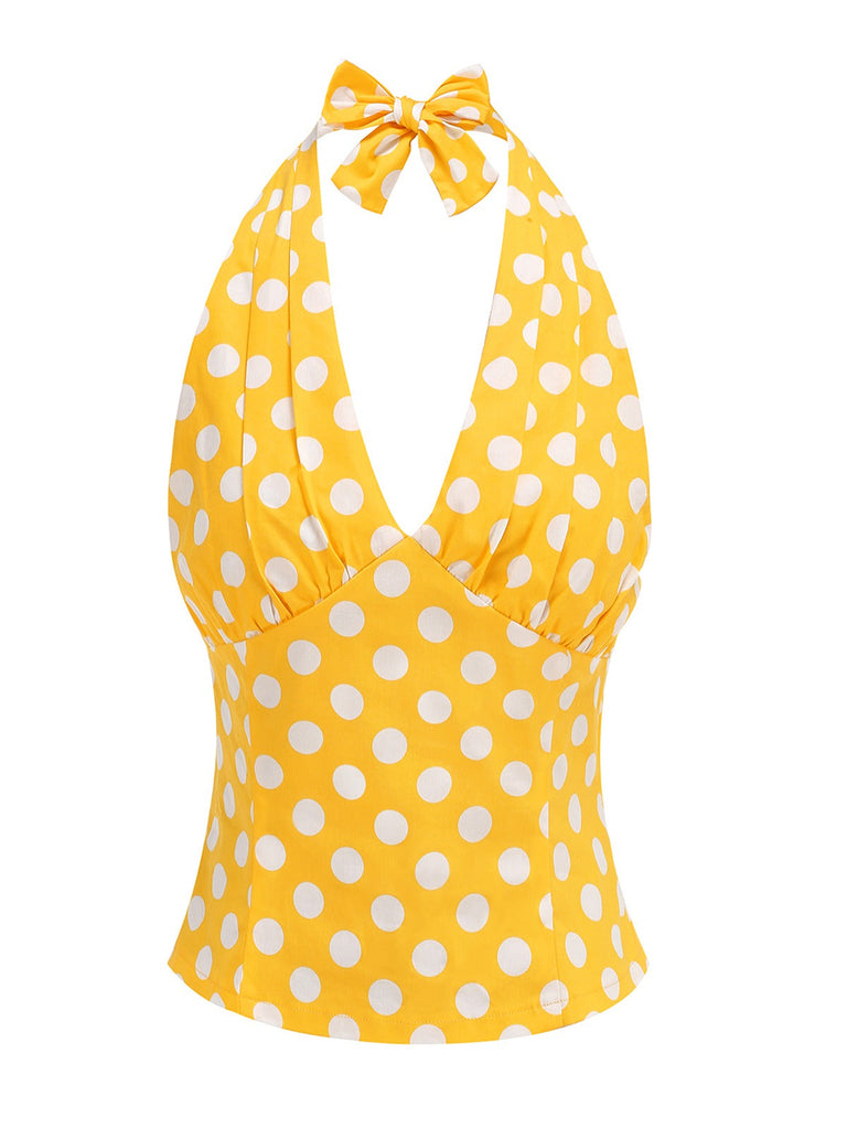 1950er Halter Polka Dots Rückenfrei Top