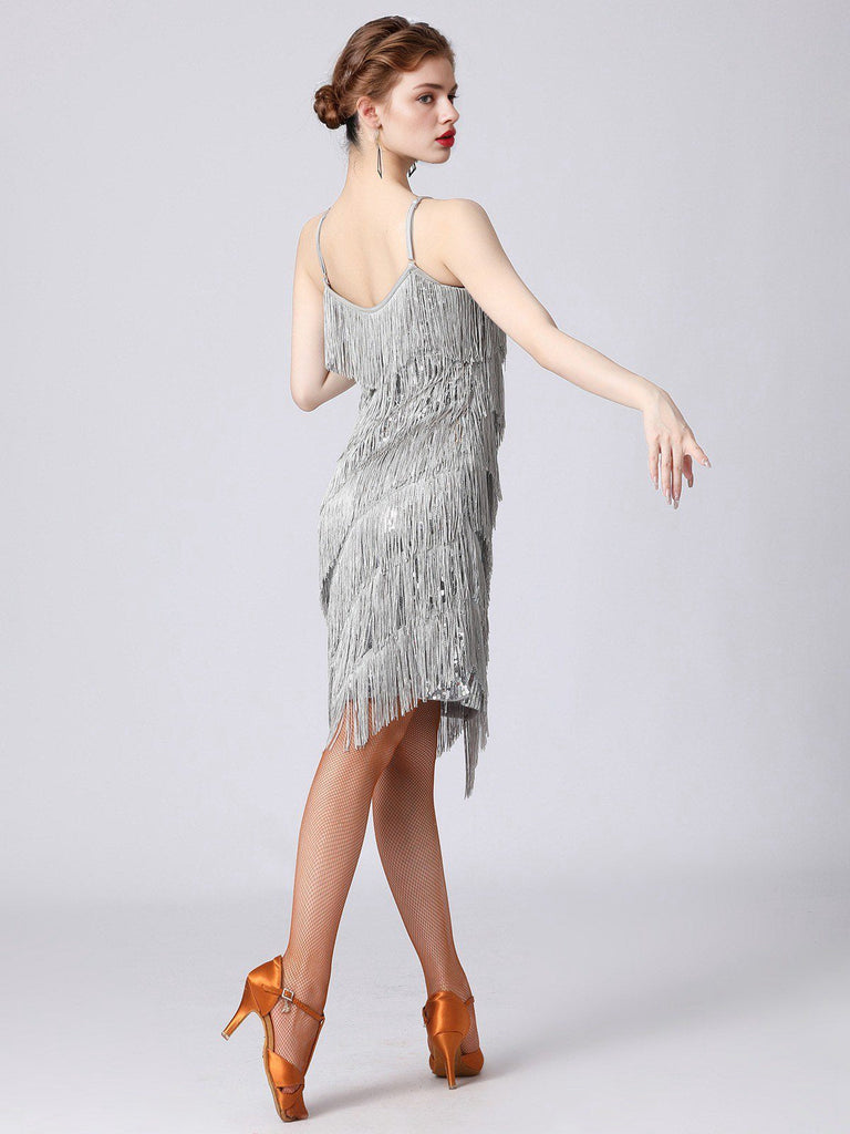 Gold 1920er Charleston Geschichtet Quaste Träger Kleid