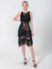 Schwarz 1920er Perlenstickerei Ärmellos Fransensaum Kleid
