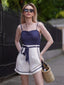 Blau 1940er Polka Dot Patchwork Träger Romper