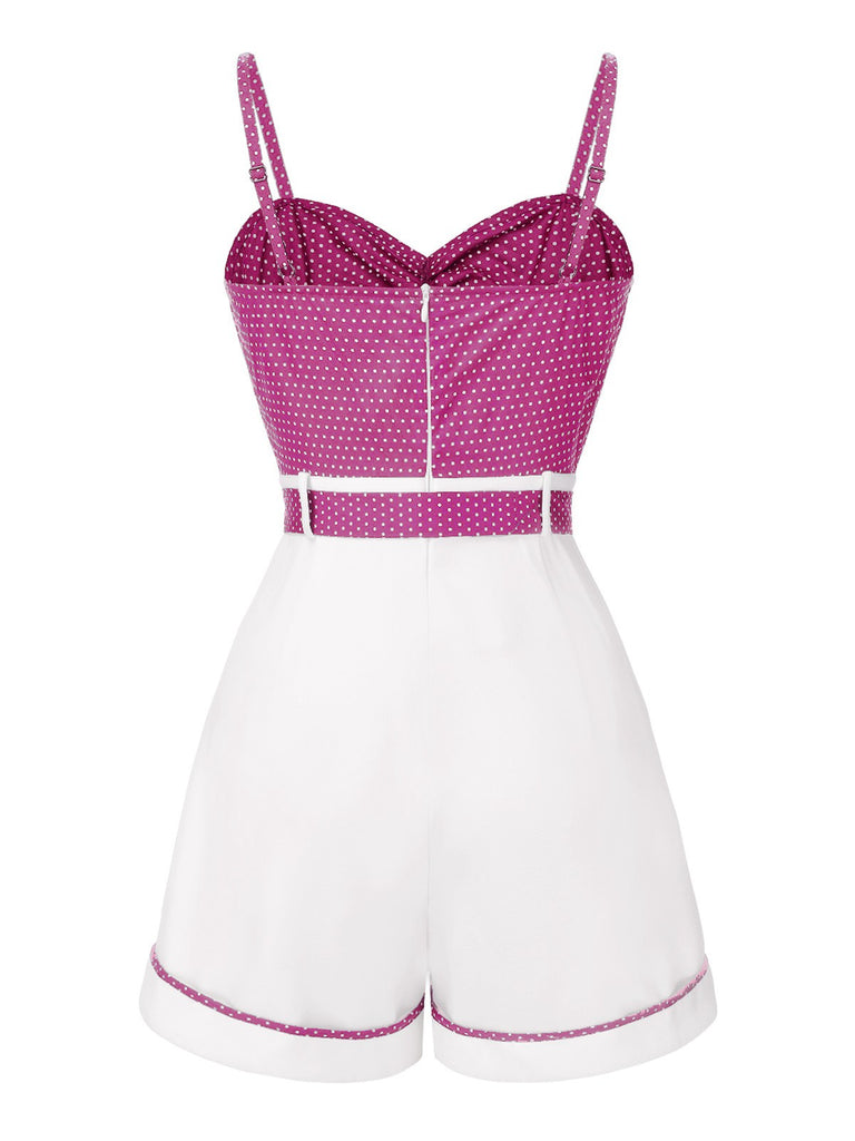 Blau 1940er Polka Dot Patchwork Träger Romper