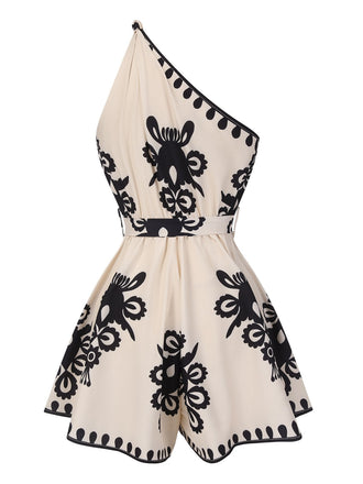 [Vorverkauf] Beige 1940er Schräger Kragen Tribal Jumpsuit