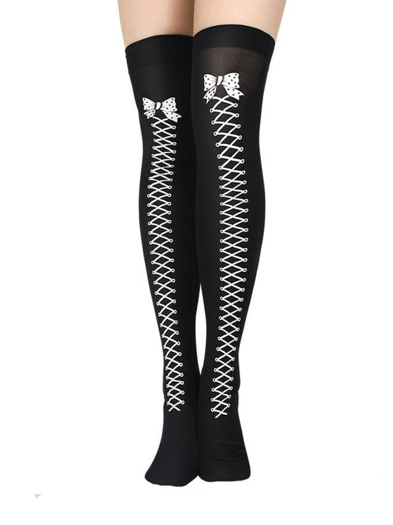 Schwarze Gothic Overknee-Socken mit Totenkopf