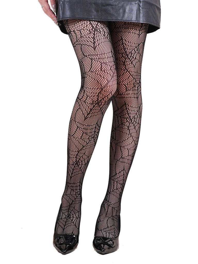 Schwarze Gothic Netzstrumpfhose mit Fledermaus-Print