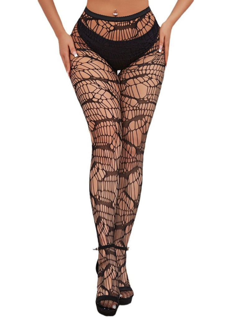 Schwarze Gothic-Netzstrumpfhose mit Fledermausmuster