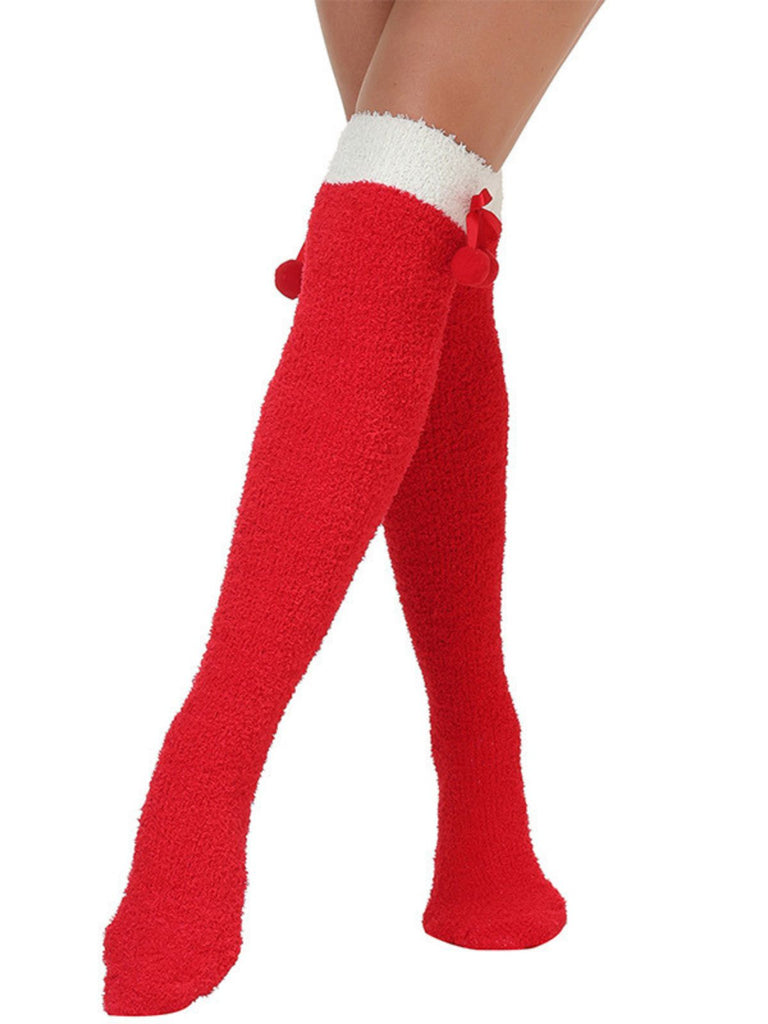 Flauschige Weihnachts-Overknee-Socken mit Rentiermotiv