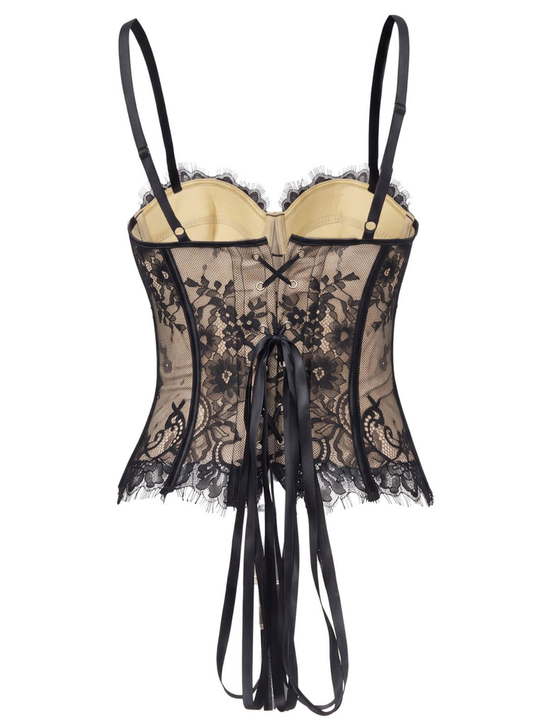 Schwarzes 50er Gothic Korsett-Top mit Spitze