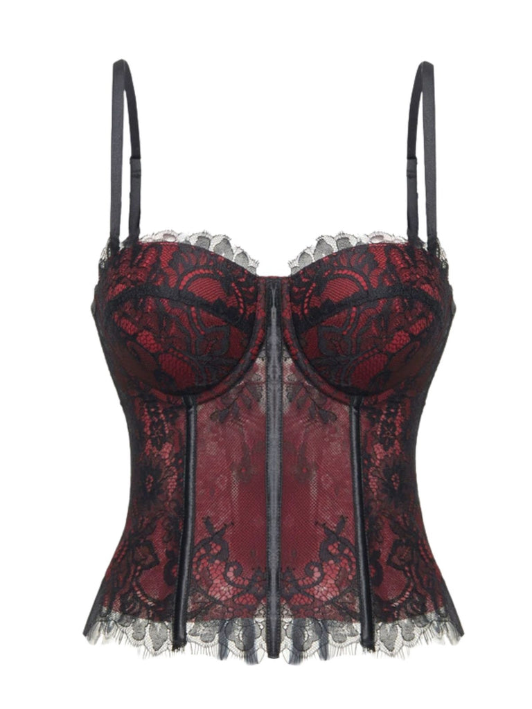 Schwarzes 50er Gothic Korsett-Top mit Spitze