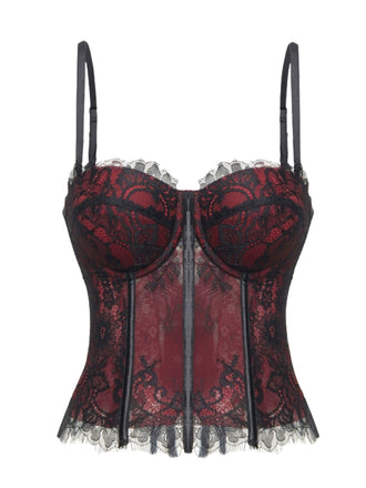 Schwarzes 50er Gothic Korsett-Top mit Spitze
