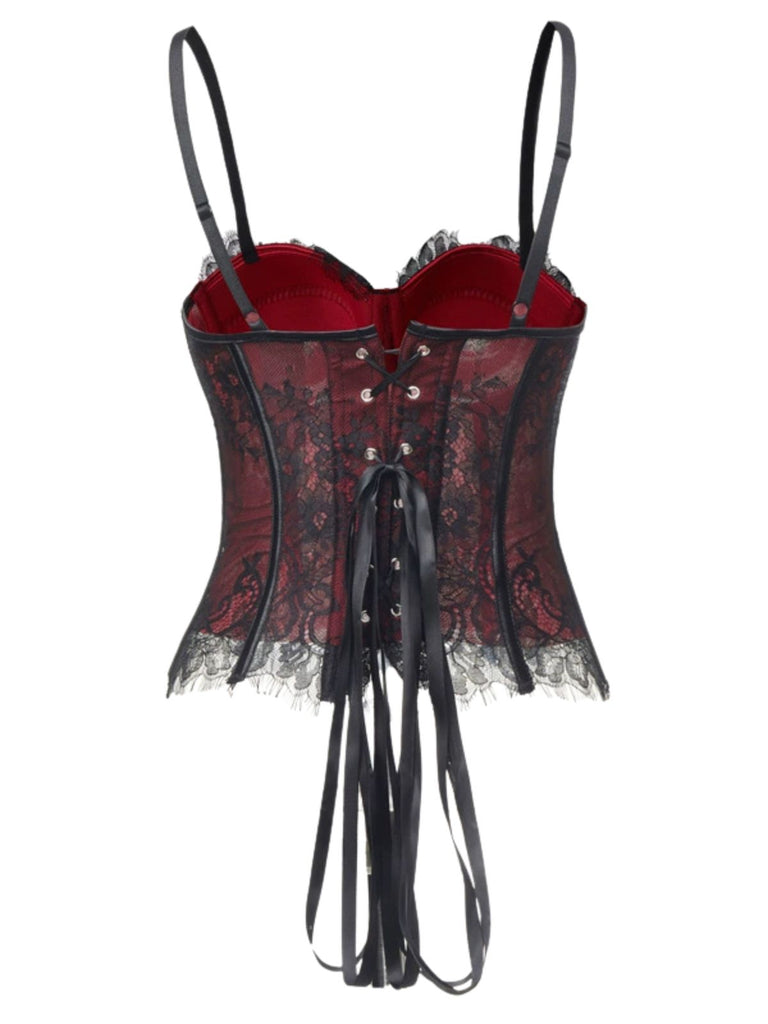 Schwarzes 50er Gothic Korsett-Top mit Spitze