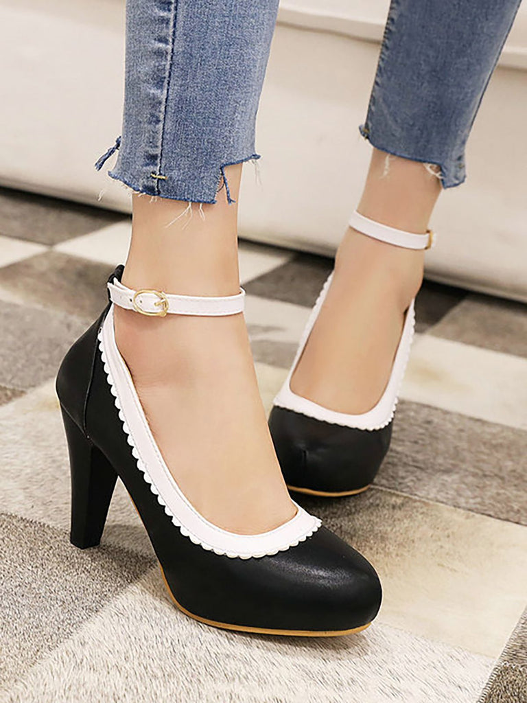 Dunkelgelb VINTAGE ROUND HOHE ABSATZ SCHUHE