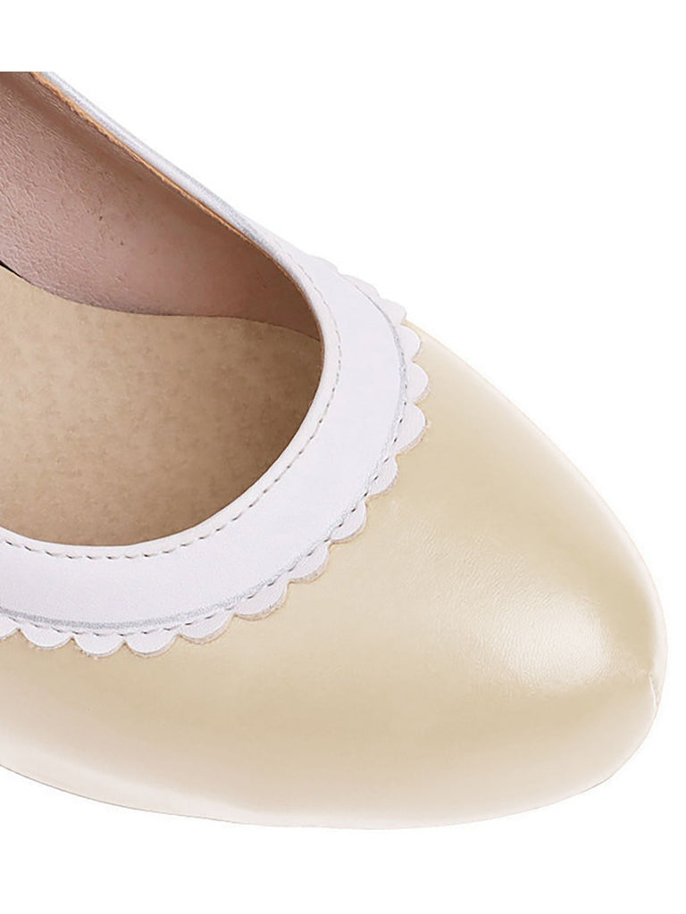 Khaki VINTAGE ROUND HOHE ABSATZ SCHUHE