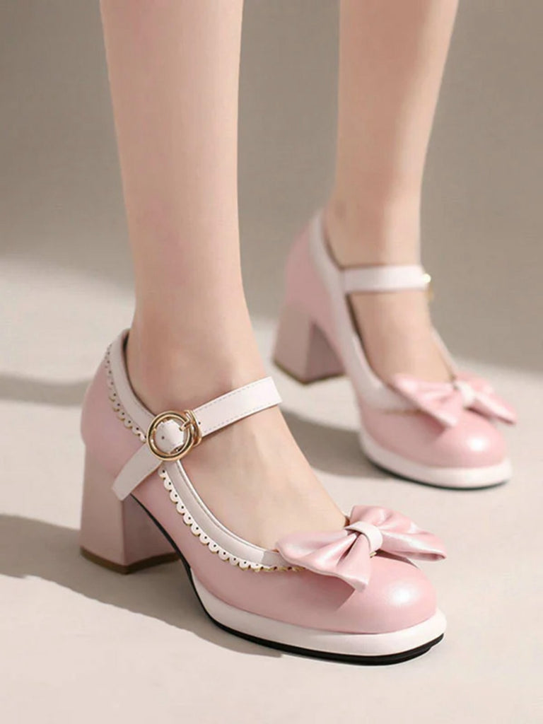 BOWKNOT CHUNKY HEELS MARY JANE SCHUHE