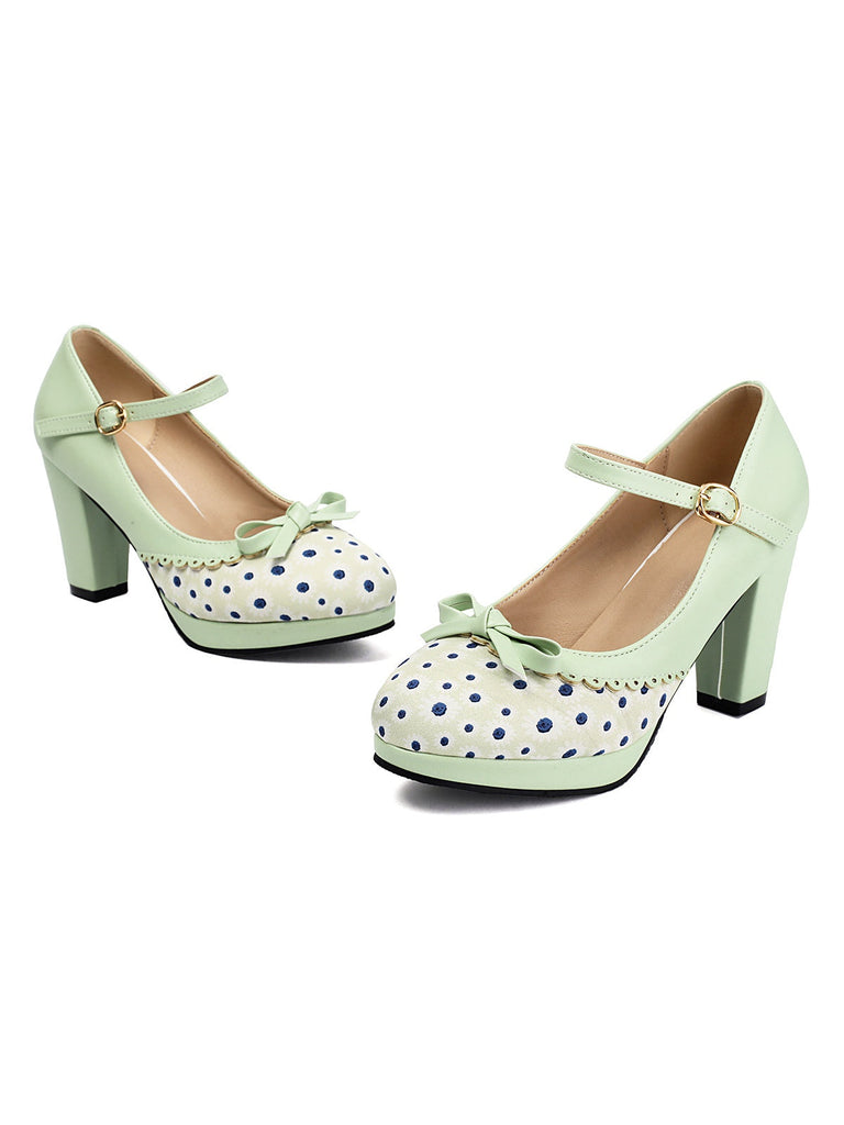 [Vorverkauf] Tupfen Runden Zehe Klobige Absätze