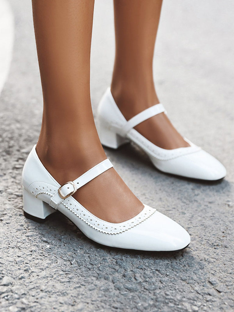 Retro PU Leder Solide Klobige Absätze