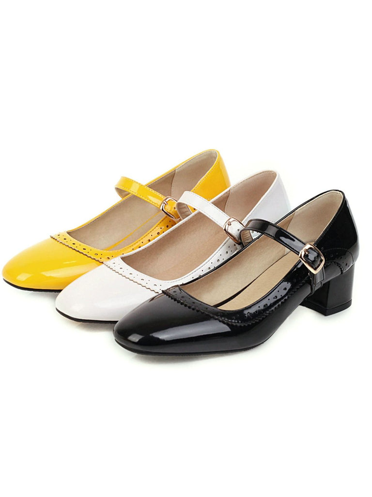 Retro PU Leder Solide Klobige Absätze