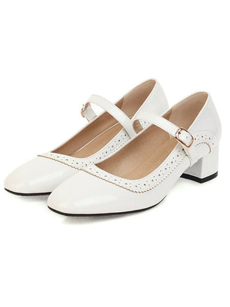 Retro PU Leder Solide Klobige Absätze