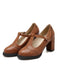 Retro Leder T-Träger Klobigem Absatz Schuhe