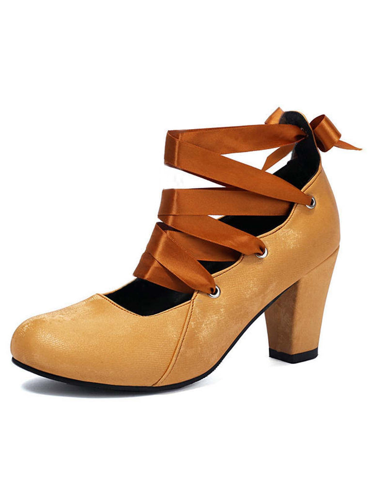 Vintage Mary Jane Schleife Binden Klobige Absätze