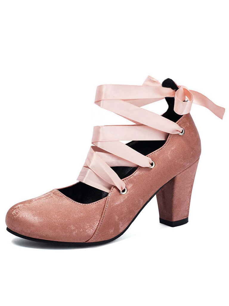 Vintage Mary Jane Schleife Binden Klobige Absätze