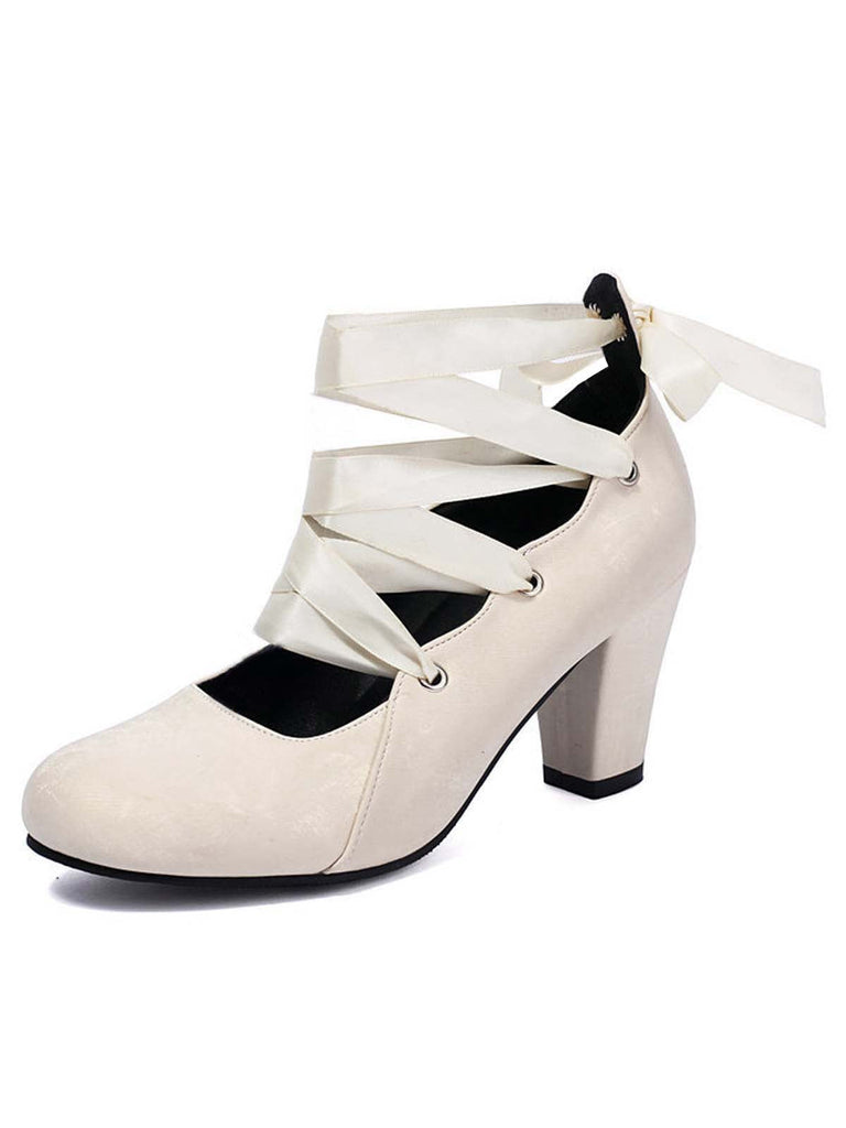 Vintage Mary Jane Schleife Binden Klobige Absätze