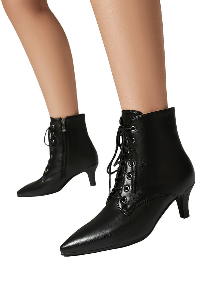 Vintage Schnürung Kätzchen Ferse Knöchel Stiefel