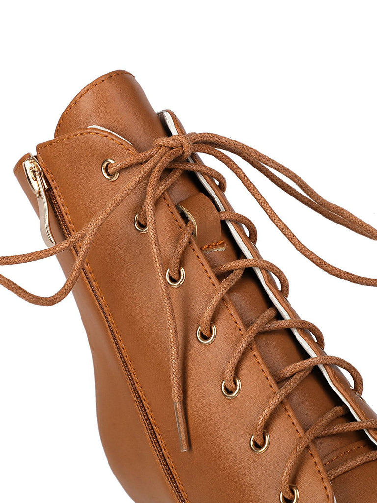 Vintage Schnürung Kätzchen Ferse Knöchel Stiefel