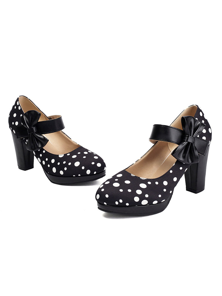 Mary Jane Polka Dots Bogen Klobige Absätze